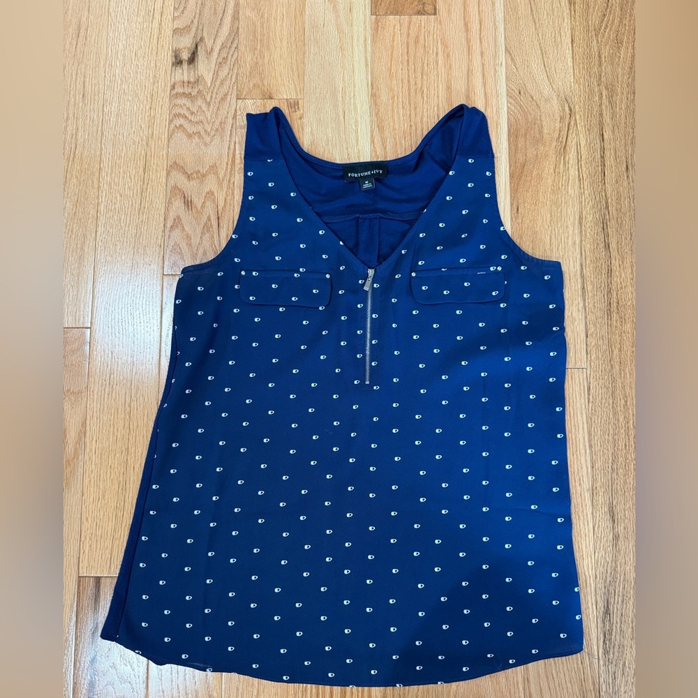 Elegant Navy Tank Top with Polka Dot Design